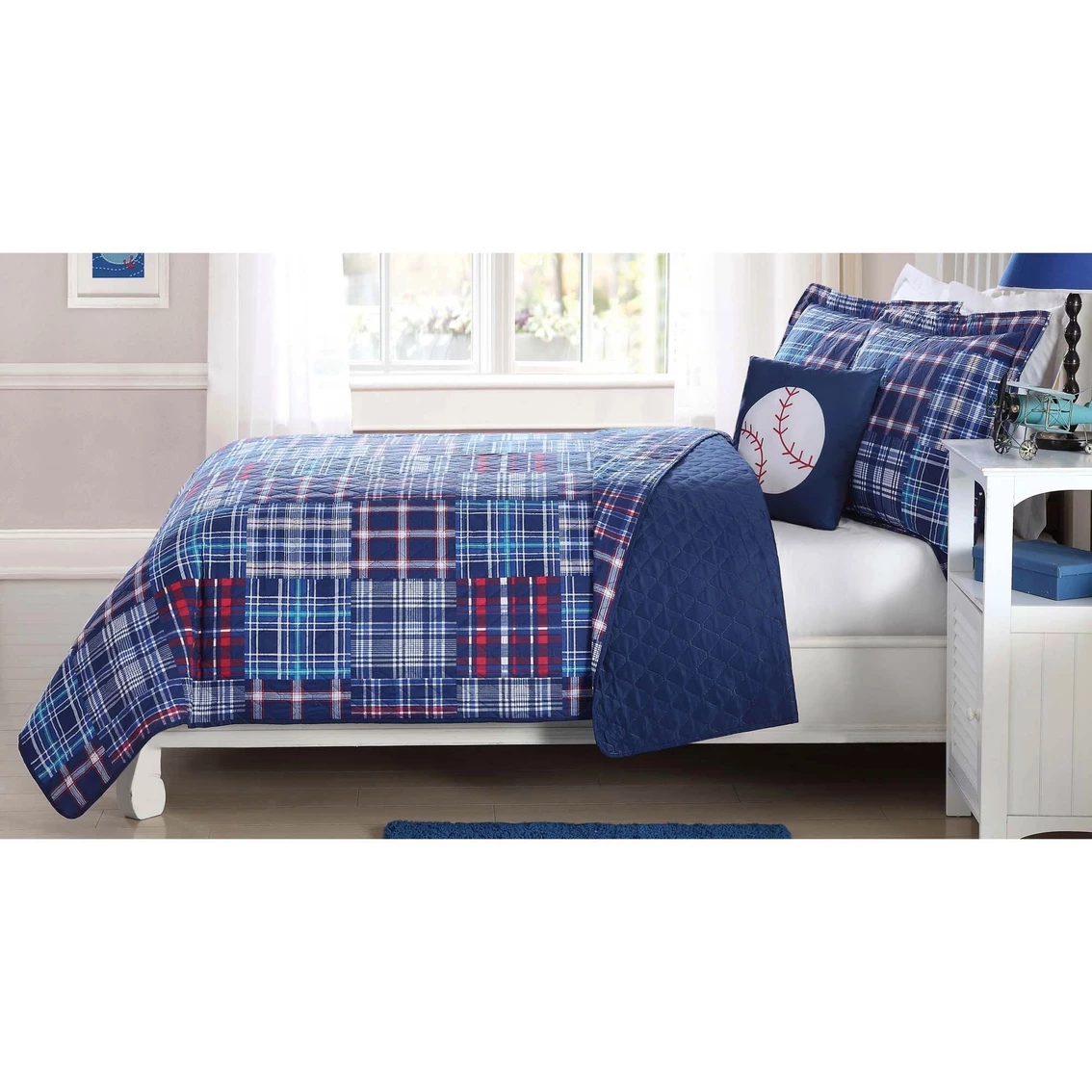 Buy ❤️ My World Navy Plaid Patch Quilt Mini Set With Bonus Decorative Pillow ????