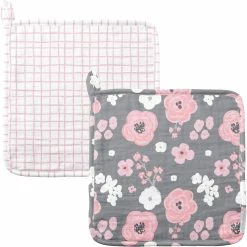 Brand new ???? Stephen Joseph Gifts Stephen Joseph Charcoal Flower Muslin Washcloth 2 Pk. ????