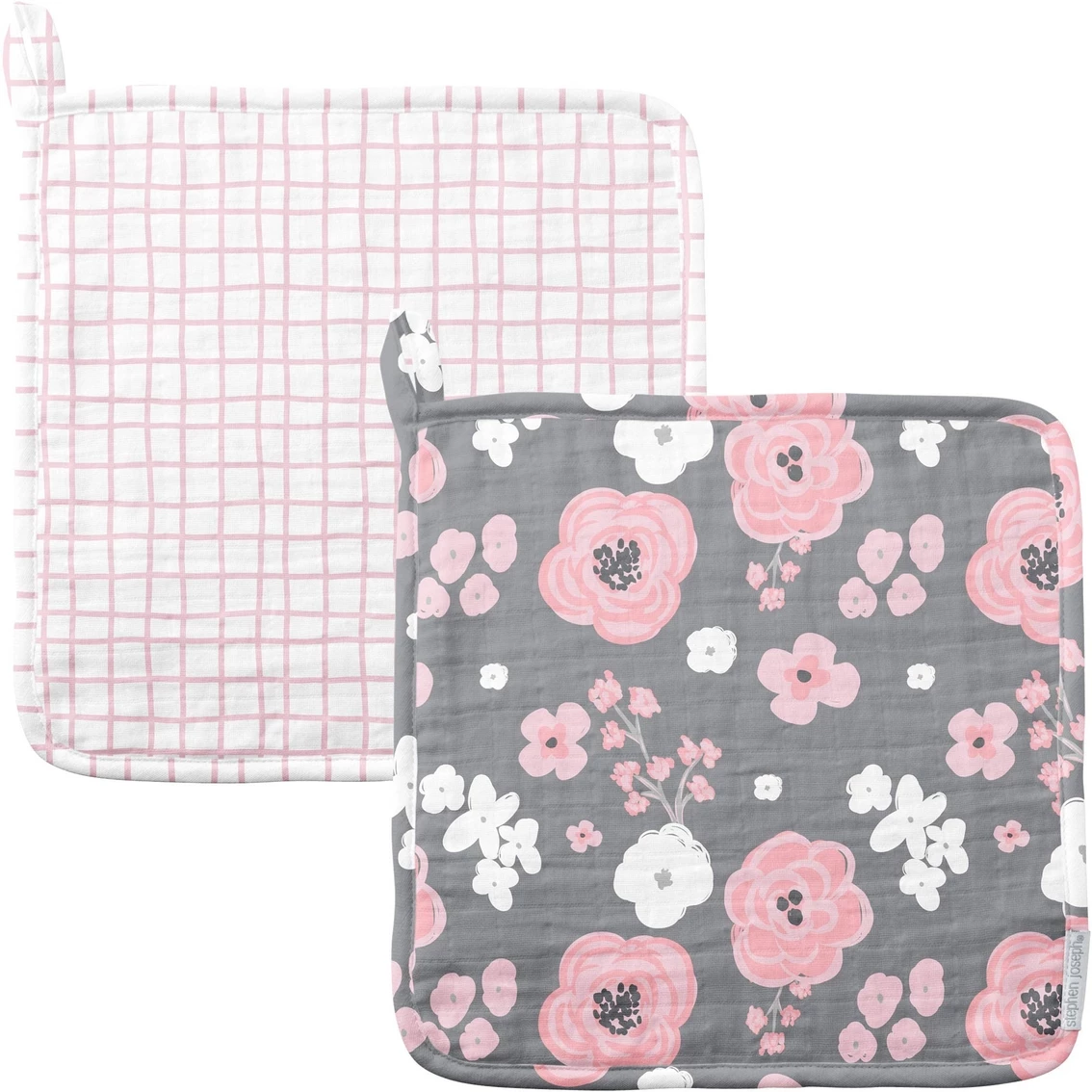 Brand new ???? Stephen Joseph Gifts Stephen Joseph Charcoal Flower Muslin Washcloth 2 Pk. ????