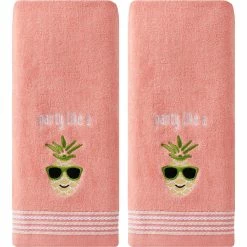 Hot Sale ???? Saturday Knight LTD Party Pineapple 2 Pc. Hand Towel Set, Coral Pink ????